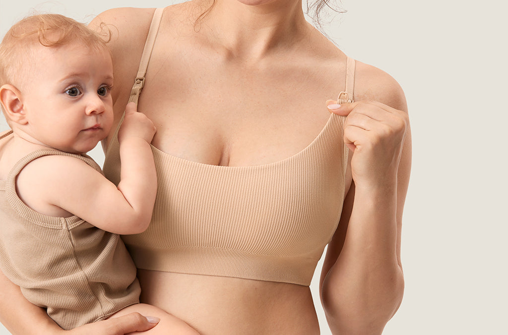 Women's Ribbed Scoop Nursing Bralette Beige 2