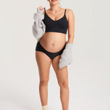 Women's Ribbed V Neck Nursing Bralette Black @model_info:MOM4