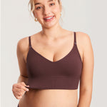 Women's Ribbed V Neck Nursing Bralette Hazelnut @model_info:MOM2