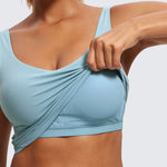 Women's V Neck Nursing Crop Tank Top Pure Blue