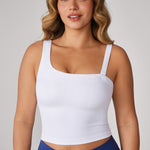 Women's Hugcurve One Shoulder Longline Sports Bra - Detachable Shoulder Strap White