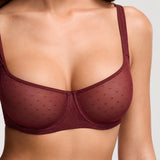Women's Sexy Mesh Underwire Balconette Bra Dark Red @model_info:ES3