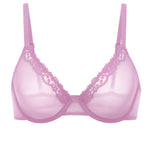 DOBREVA Mesh Sheer Demi Underwire Unlined Balconette Bra With Lace Trim Barbie Powder