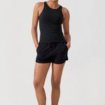 Women's Waist Length Racerback Tank Top Black