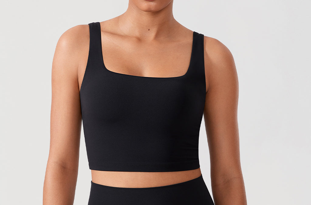 CRZ YOGA Women's Square Neck Longline Sports Bra Grape Thistle Purple
