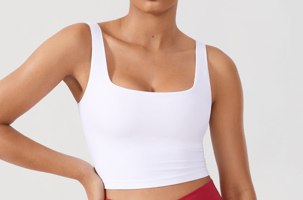 CRZ YOGA Women's Square Neck Longline Sports Bra Grape Thistle Purple