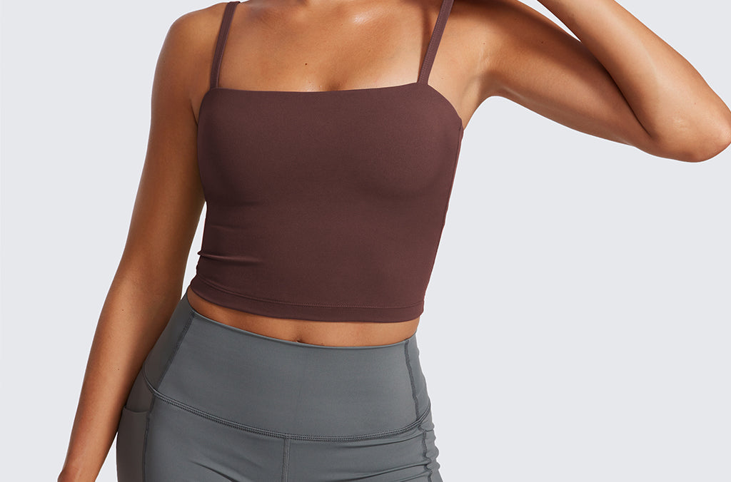 CRZ YOGA Women's Adjustable Longline Sports Bra Taupe