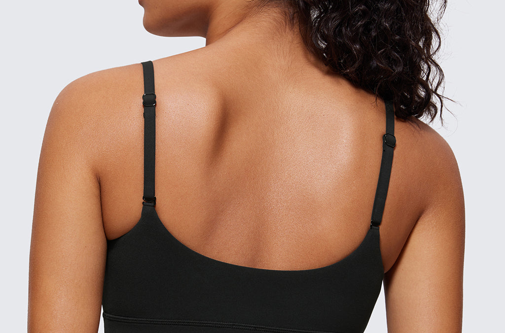CRZ YOGA Women's Adjustable Spaghetti Straps Sports Bra Melanite
