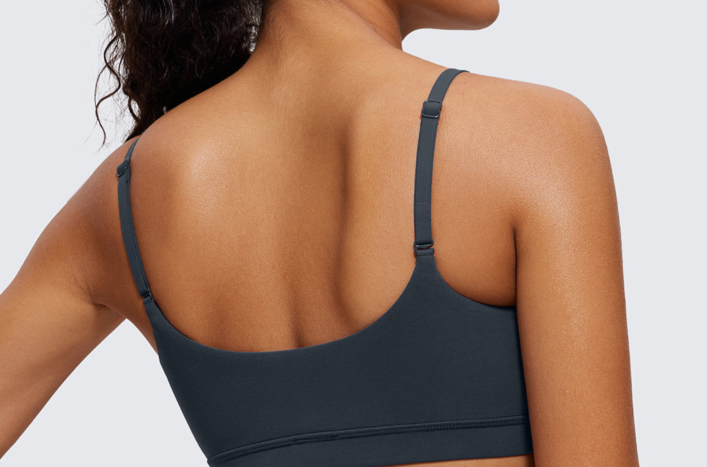 CRZ YOGA Women's Adjustable Spaghetti Straps Sports Bra Black