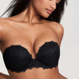 Women's Eyelash Lace Strapless Bra Black