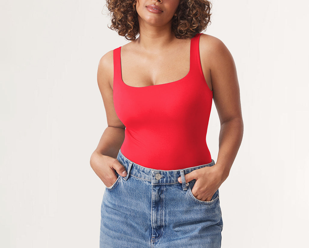 Women's Square Neck Bodysuit Bright Red
