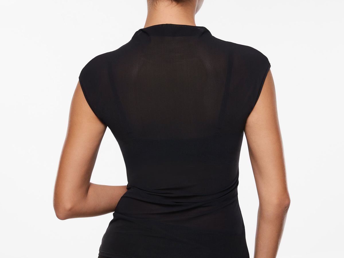 INLYRIC Cosnufy® Sheer Mesh Mock Neck Tank Top Black