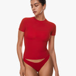 Women's Single Layer Basic Short Sleeve Top - Crew Neck Lipstick Red