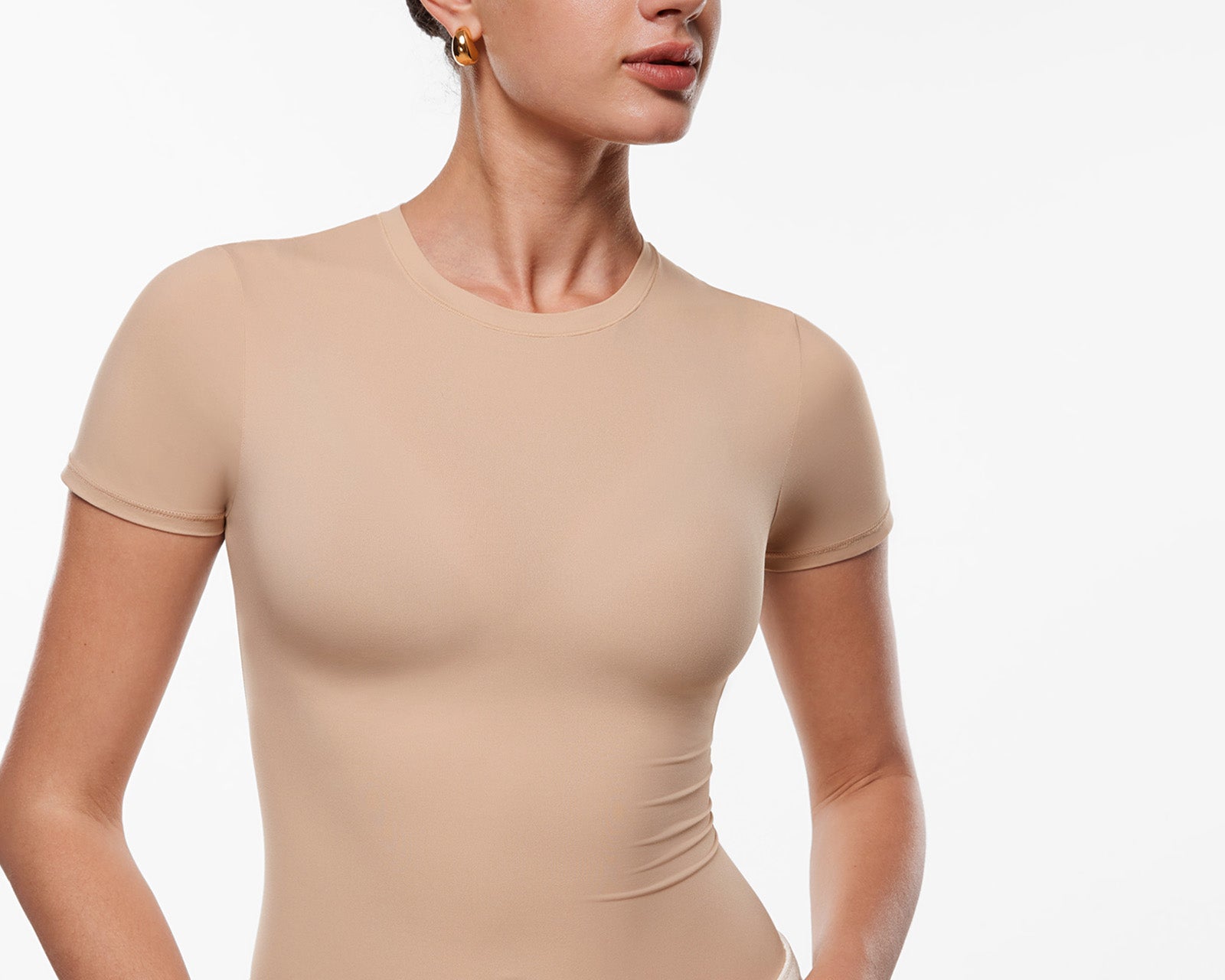 Women's Single Layer Basic Short Sleeve Top - Crew Neck Wheat Beige