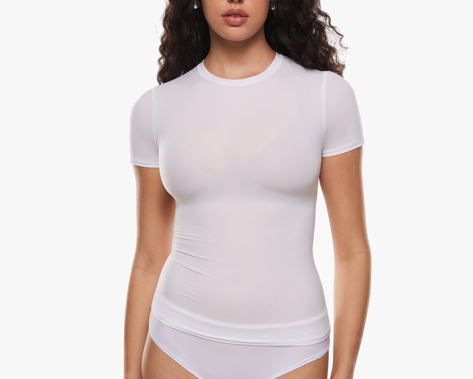 Women's Single Layer Basic Short Sleeve Top - Crew Neck Snow White