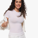 Women's Single Layer Basic Short Sleeve Top - Crew Neck Snow White