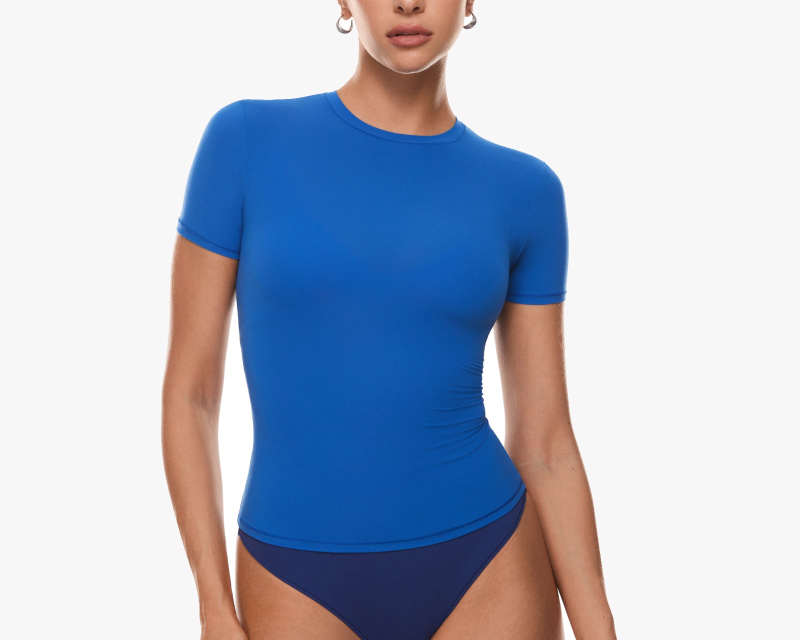 Women's Single Layer Basic Short Sleeve Top - Crew Neck Azure Blue