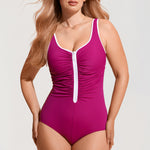 Women's Zipper One Piece Swimsuit Magenta Purple