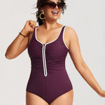 Women's Zipper One Piece Swimsuit Dark Red