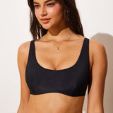 Women's Ribbed Scoop Neck Bikini Top Black @model_info:ES1