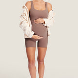 Women's Natrelax® Square Neck Maternity Romper Brown Purple