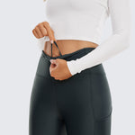 CRZ YOGA Women's Fleece Lined Leggings with Pockets 28'' Melanite