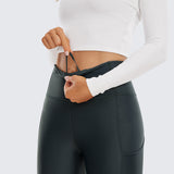 CRZ YOGA Women's Fleece Lined Leggings with Pockets 28'' Melanite