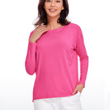 Women's Pima Cotton Boat Neck Long Sleeve Shirts White Opal