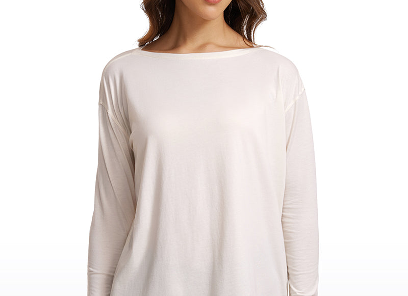 Women's Pima Cotton Boat Neck Long Sleeve Shirts Dark Red 2