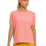 Women's Pima Cotton Boat Neck Short Sleeves Shirts Granita Pink