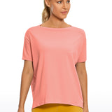 Women's Pima Cotton Boat Neck Short Sleeves Shirts Granita Pink
