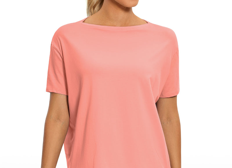 Women's Pima Cotton Boat Neck Short Sleeves Shirts Granita Pink