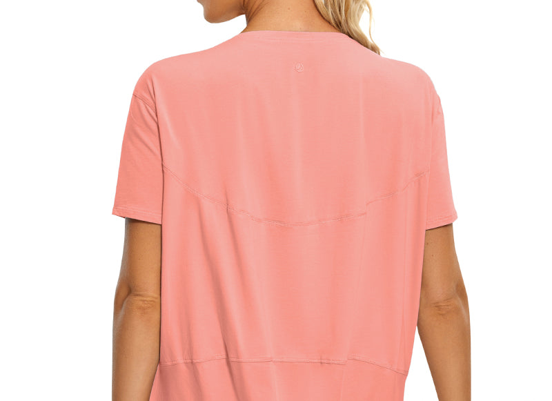 Women's Pima Cotton Boat Neck Short Sleeves Shirts Granita Pink