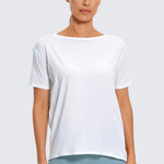 Women's Pima Cotton Boat Neck Short Sleeves Shirts Black