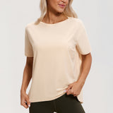 Women's Pima Cotton Boat Neck Short Sleeves Shirts White Opal