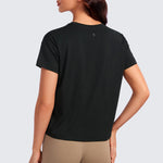 CRZ YOGA Women's Pima Cotton Crew Neck Short Sleeves Shirts Twilight Rose Pink
