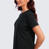 CRZ YOGA Women's Pima Cotton Crew Neck Short Sleeves Shirts Twilight Rose Pink