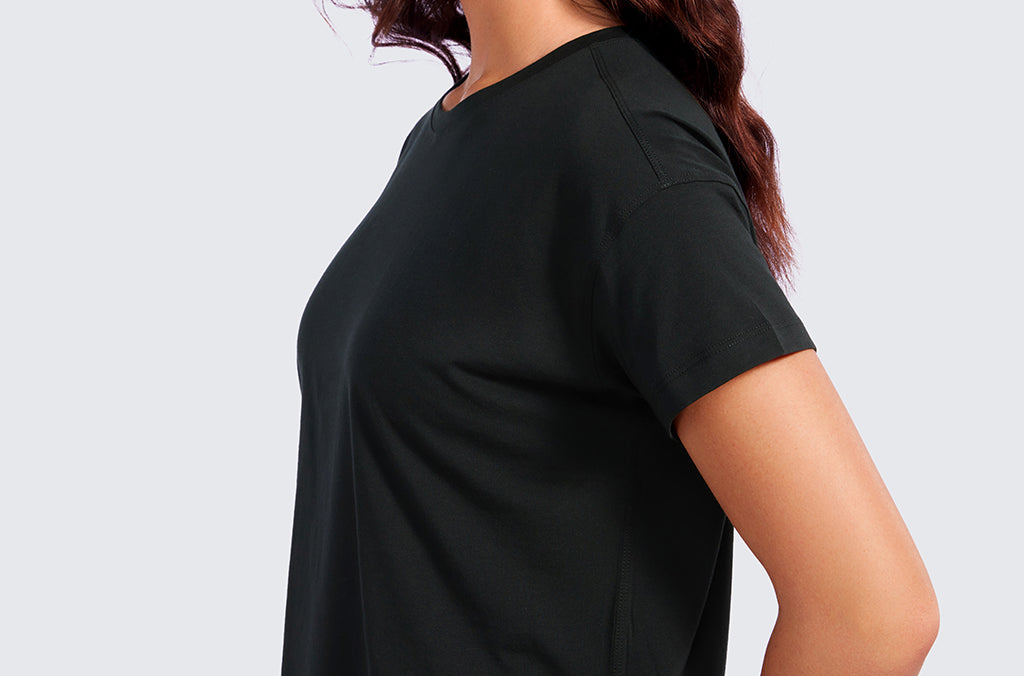 CRZ YOGA Women's Pima Cotton Crew Neck Short Sleeves Shirts Twilight Rose Pink