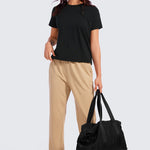 CRZ YOGA Women's Pima Cotton Crew Neck Short Sleeves Shirts Black