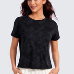 CRZ YOGA Women's Pima Cotton Crew Neck Short Sleeves Shirts Black