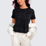 CRZ YOGA Women's Pima Cotton Crew Neck Short Sleeves Shirts Ice Grey White