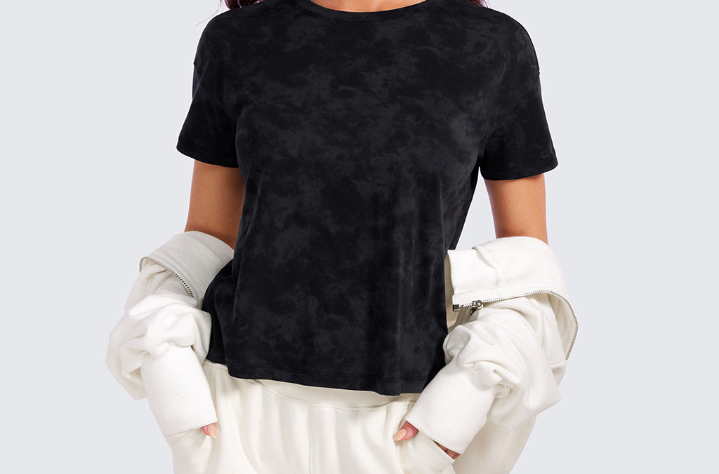 CRZ YOGA Women's Pima Cotton Crew Neck Short Sleeves Shirts Ice Grey White