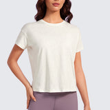 CRZ YOGA Women's Pima Cotton Crew Neck Short Sleeves Shirts Black