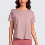 CRZ YOGA Women's Pima Cotton Crew Neck Short Sleeves Shirts Twilight Rose Pink