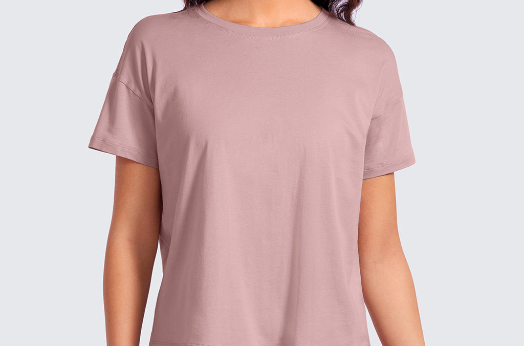 CRZ YOGA Women's Pima Cotton Crew Neck Short Sleeves Shirts Twilight Rose Pink