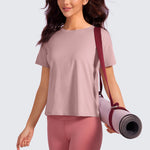 CRZ YOGA Women's Pima Cotton Crew Neck Short Sleeves Shirts Twilight Rose Pink