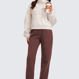 CRZ YOGA Women's Cotton Fleece Lined Sweatpants 28" Taupe