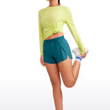 CRZ YOGA Women's Running Feathery-Fit Soft Spilt Quick Dry Lined Shorts Borealis Green