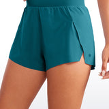 CRZ YOGA Women's Running Feathery-Fit Soft Spilt Quick Dry Lined Shorts Borealis Green