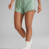 CRZ YOGA Women's Running Feathery-Fit Soft Spilt Quick Dry Lined Shorts Green Palm Court
